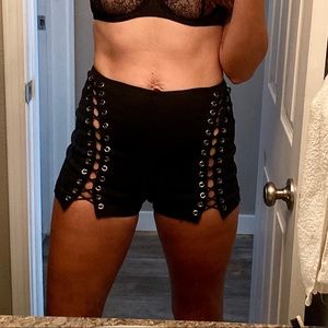 •NWOT• High waisted rave shorts with lace up detail